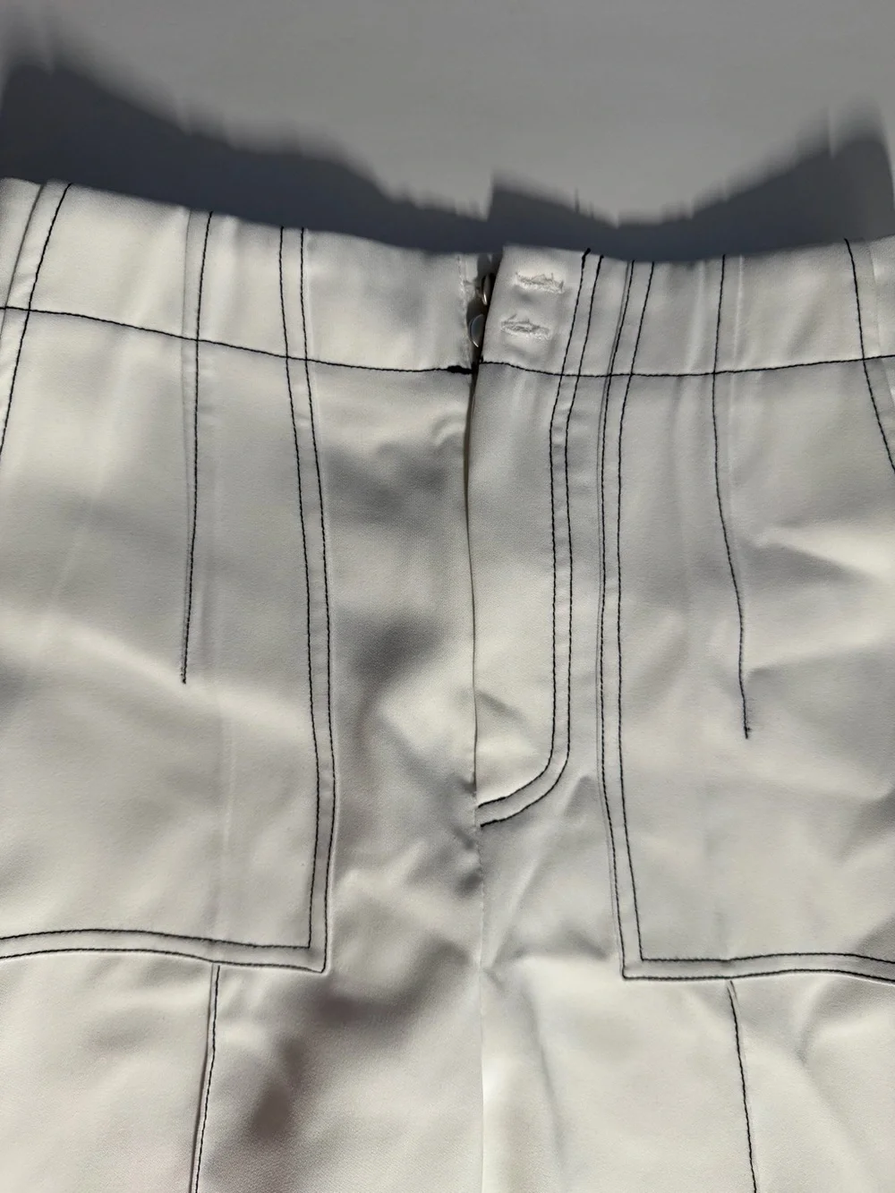 Women’s White High-Waisted Wide Leg Pants with Contrast Stitching